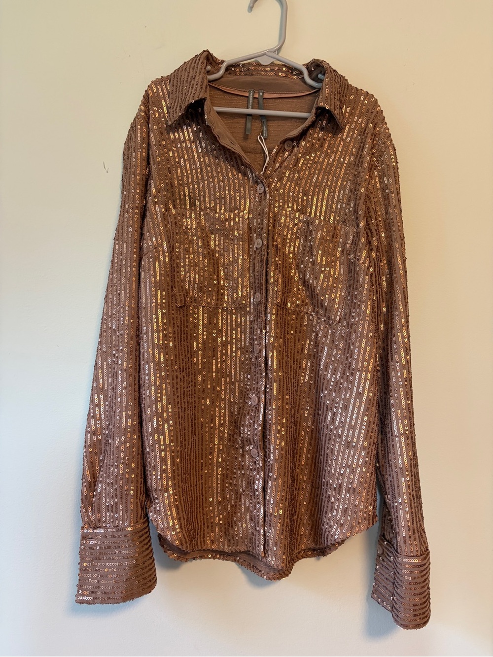 Anthropologie The Remie Sequin Buttondown Brown Bronze XXS NWT